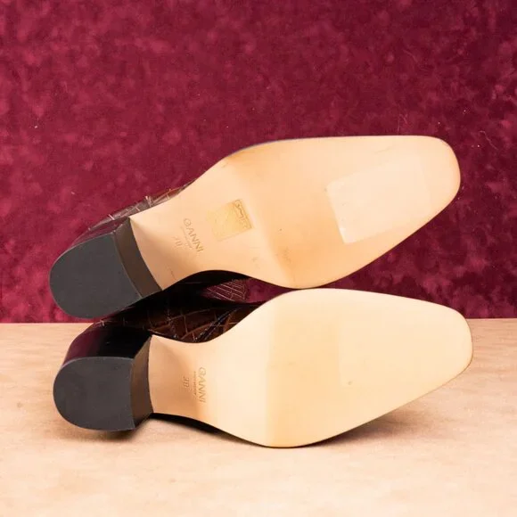 Ganni Women Croc Print Brown Leather Western Tall Fashion Boots sz 7.5US EUR38 - Picture 5 of 10